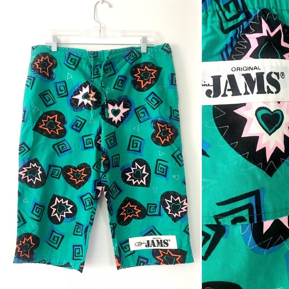Vintage 80’s Jams retro print long board shorts
